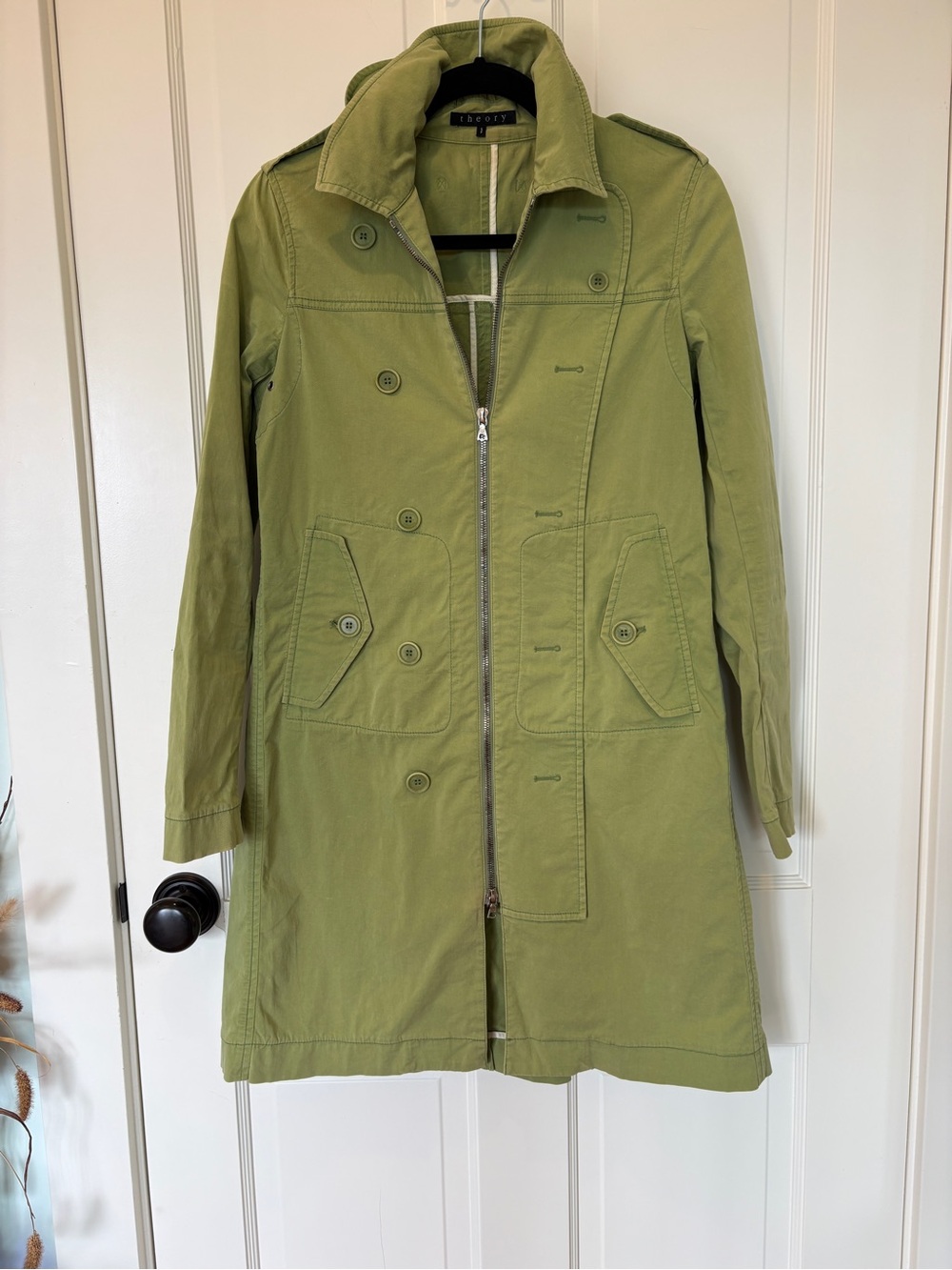Theory Lime Green Cotton Trench Coat